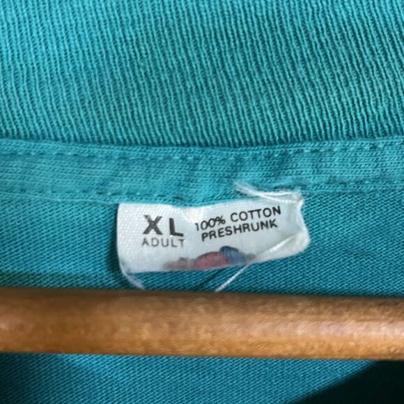 Vintage 1980s University Of Jesus Christ T Shirt Single Stitch Teal Blue Size XL - Picture 3 of 7